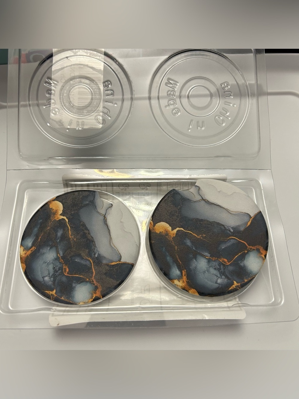 Marble Ink Slate Round Coasters - Set of 2